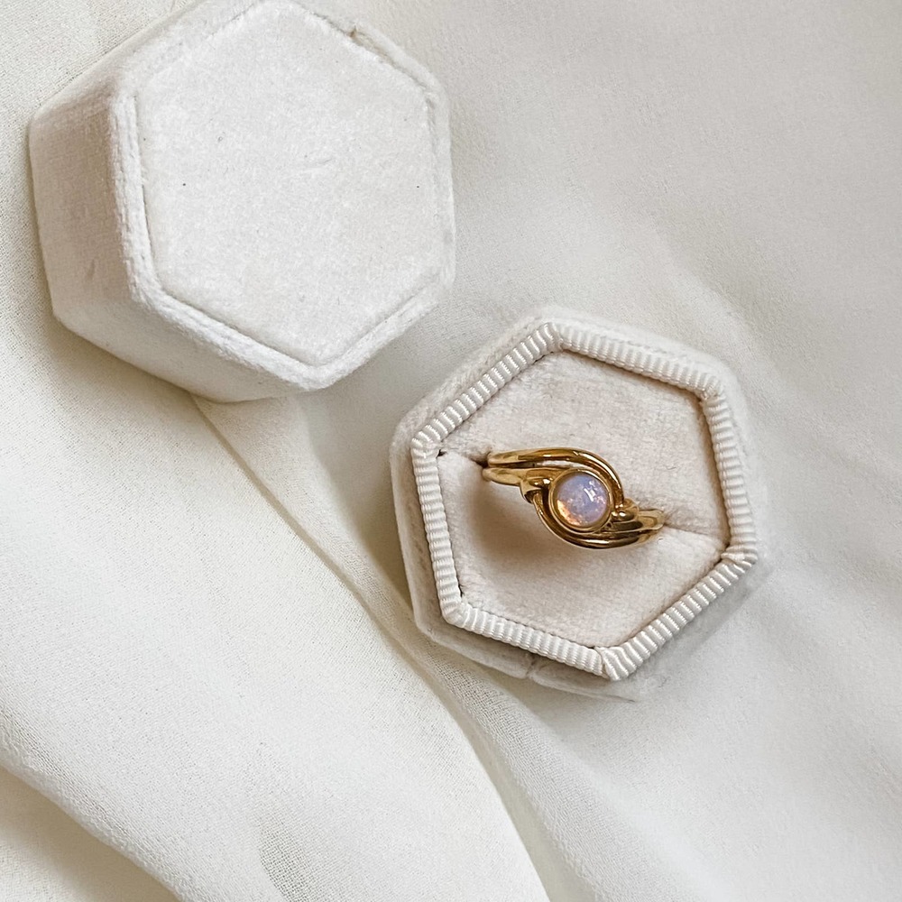 VTG Gold Round Opal Ribbed Ring - Picture 6 of 8
